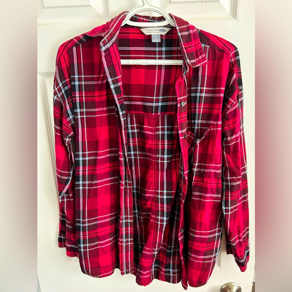 Old Navy Boyfriend Red Plaid Shirt